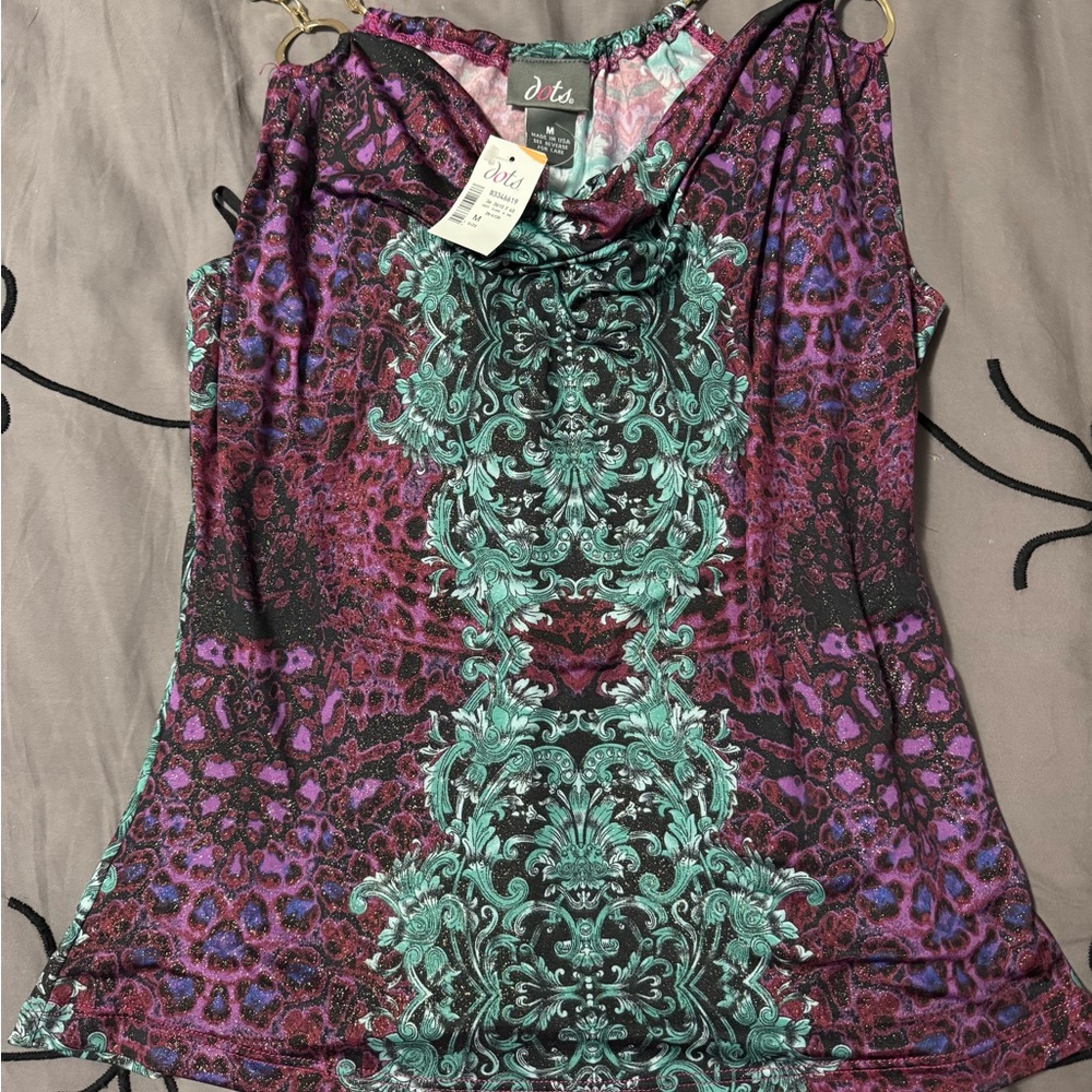 NWT DOTS Women's Purple and Teal Patterned BLOUSE